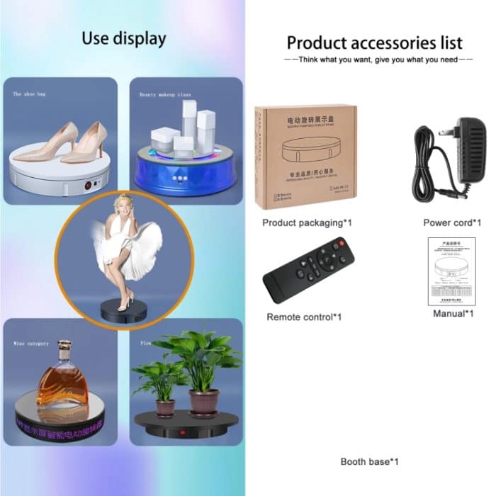 60 cm großer drehbarer Präsentationsständer für Videoaufnahmen, Belastung: 100 kg, 60cm, Charging Power, US Plug, 60cm, Charging Power, EU Plug, 60cm, Charging Power, UK Plug, 60cm, Charging Power, AU Plug – Bild 5