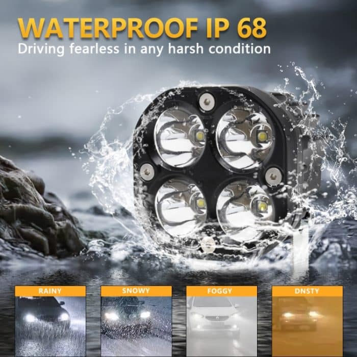 Auto 3 Zoll 4LEDs Scheinwerfer 20W / 2000LM / 6000K / DC9-80V, Continuous Spotlight(White Light), Continuous Spotlight(Yellow Light) – Bild 4