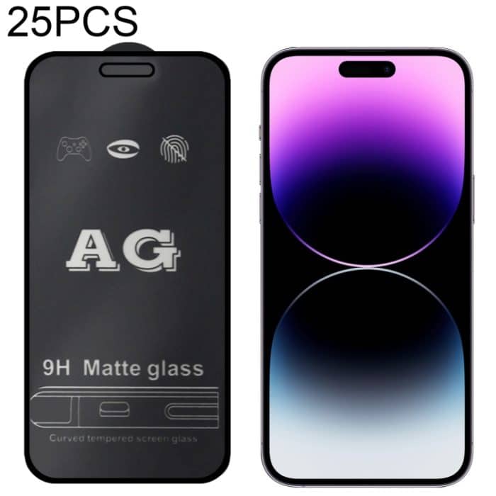 25 Stück AG Matte Frosted Full Cover Tempered Glass Film, For iPhone 14 Pro (25 PCS), For iPhone 14 Pro Max (25 PCS) – Bild 1