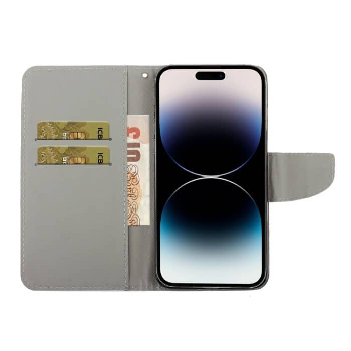 Handyhülle aus Leder mit farbiger Zeichnung, For iPhone 14 Pro Max – Bild 3