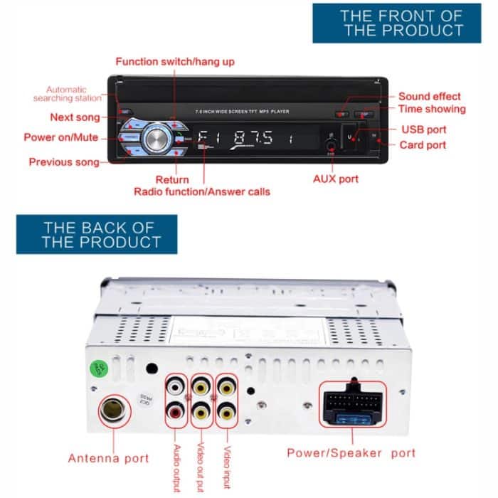 9601 7-Zoll-Auto-elektrisch einziehbarer MP5-Player unterstützt Bluetooth-Freisprechfunktion – Bild 4