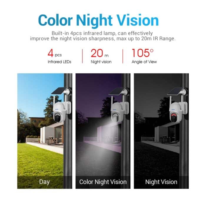 ESCAM QF103 3MP Cloud-Speicher PT WIFI PIR-Alarm-IP-Kamera mit Solarpanel-Batterieunterstützung Vollfarb-Nachtsicht und Zwei-Wege-Audio – Bild 4