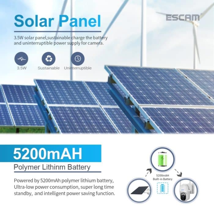 ESCAM QF103 3MP Cloud-Speicher PT WIFI PIR-Alarm-IP-Kamera mit Solarpanel-Batterieunterstützung Vollfarb-Nachtsicht und Zwei-Wege-Audio – Bild 6