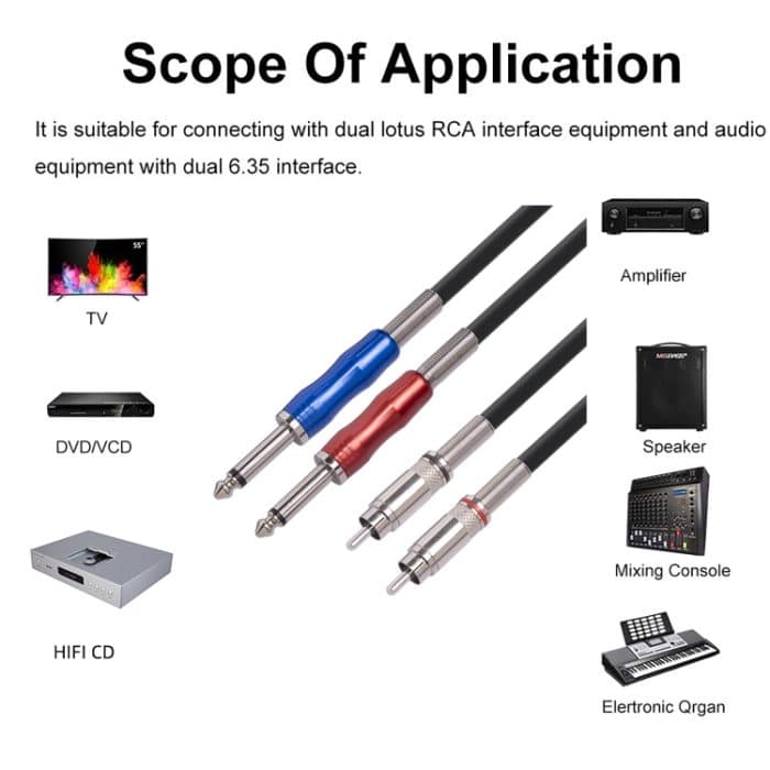 3051K63 Dual-RCA-Stecker auf Dual-6,35-mm-1/4-Zoll-Mixer-Audiokabel, 1m, 2m, 3m – Bild 5