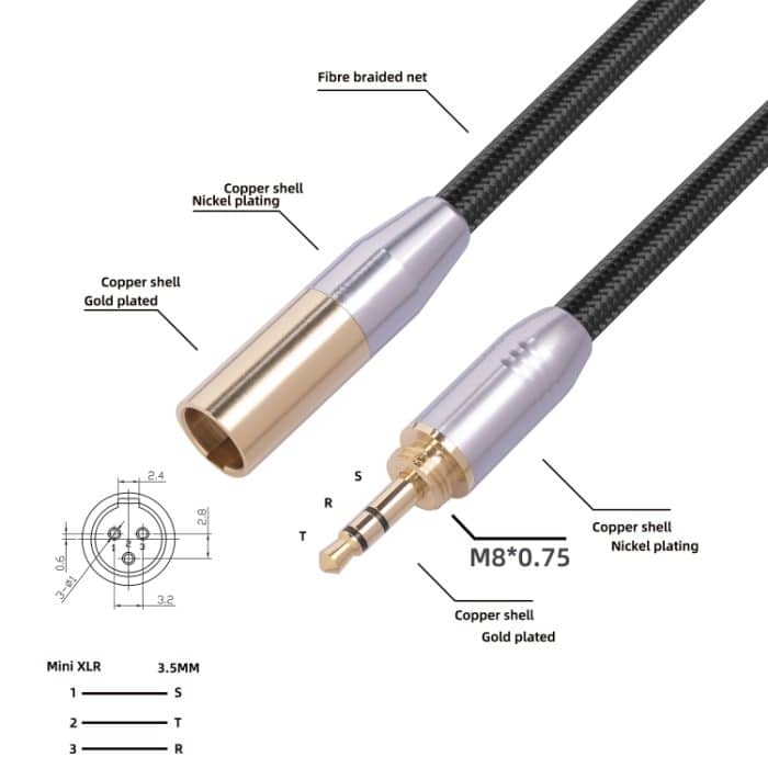 SB423M120-03 6,35 mm + 3,5 mm Stecker auf Mini XLR 3-poliger Stecker Audiokabel, Länge: 30 cm – Bild 6