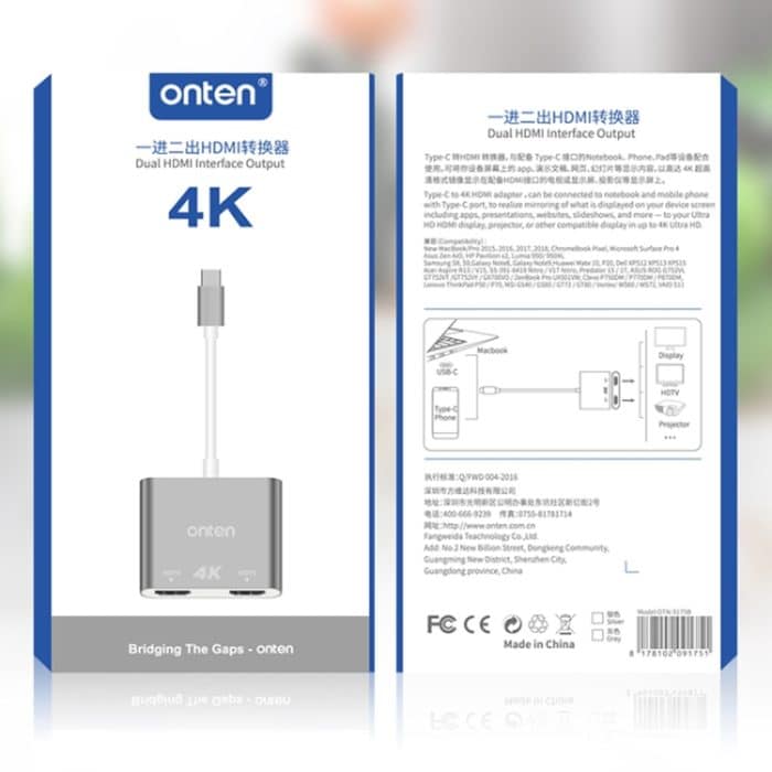 Onten OTN-9175B 4K USB-C/Typ-C auf Dual-HDMI-Ausgangskonverter, OTN-9175B – Bild 9