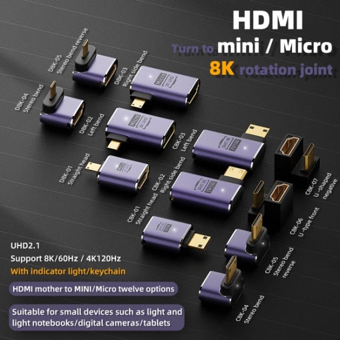 8K HDMI 2.1 auf Mini-Adapter, D8K-01, D8K-02, D8K-03, D8K-04, D8K-05, C8K-01, C8K-02, C8K-03, C8K-04, C8K-05, C8K-06, C8K-07 – Bild 2
