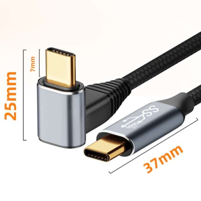 Für Steam Deck Gen 100W USB-C/Typ-C-Stecker auf USB-C/Typ-C-Buchse, gebogenes Stereo-Verlängerungskabel, 0.5m, 1m, 1.5m, 2m, 3m – Bild 2