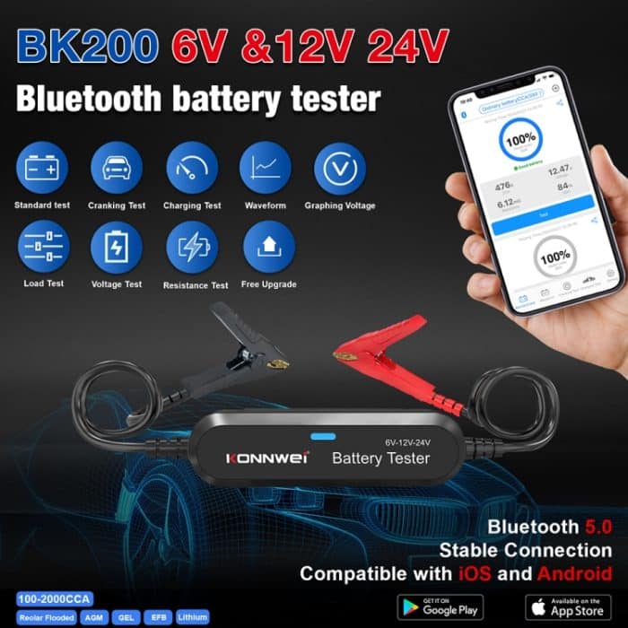 KONNWEI BK200 6V/12V/24V Auto-Bluetooth-Batterietester – Bild 2