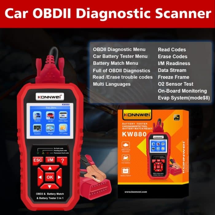KONNWEI KW880 3 in 1 Auto OBD2 Fehlerdiagnose + Batterietester + Zurücksetzen der Batterieanpassung – Bild 3