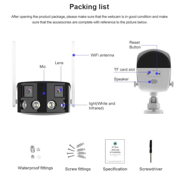 Q38 WIFI Humanoidenerkennung AI Alarm 180 Grad Dual 2MP IP Kamera, AU Plug, US Plug, EU Plug, UK Plug – Bild 3