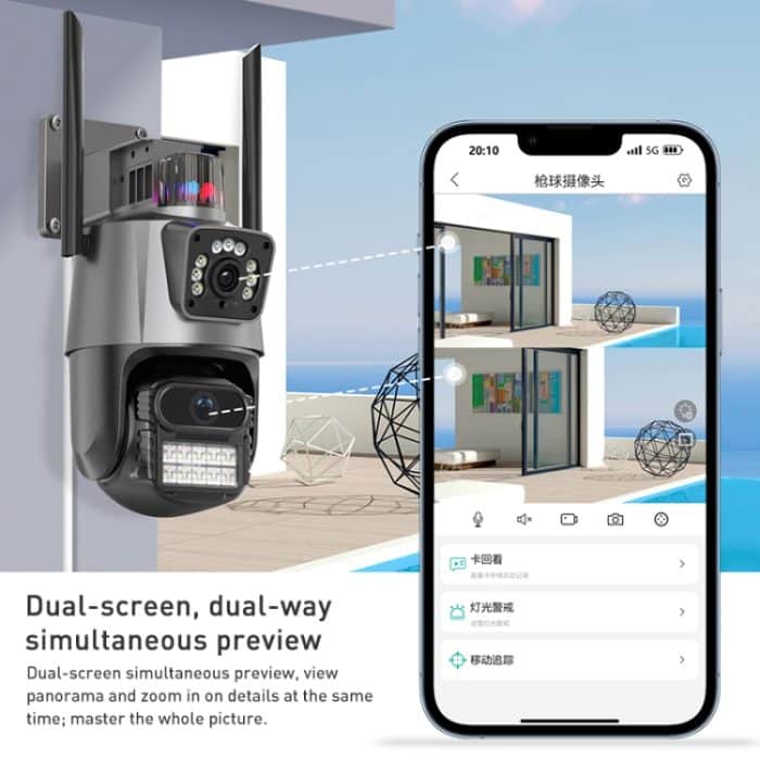 QX81 Humanoidenerkennung AI Alarm WIFI Sphärische Dual 2MP IP-Kamera, AU Plug, US Plug, EU Plug, UK Plug – Bild 4