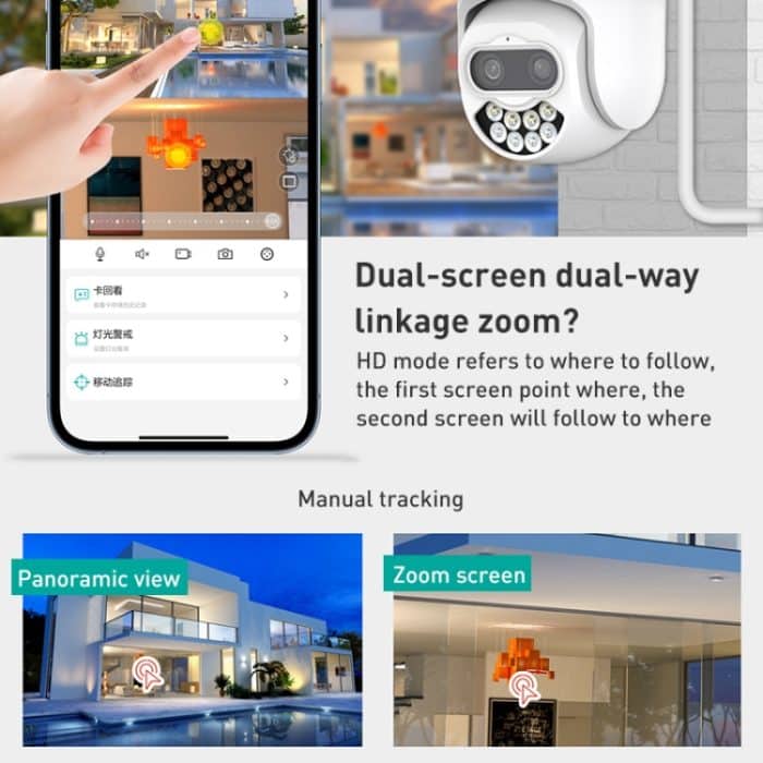 QX82 400 W Dual-Screen-Zweikanal-Synchronüberwachungs-IP-Kamera, AU Plug, US Plug, EU Plug, UK Plug – Bild 5