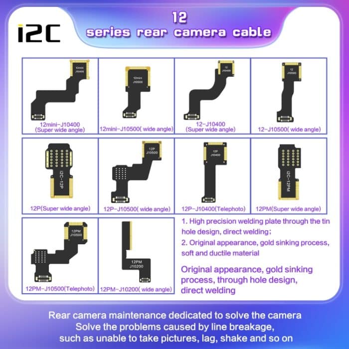 i2C rückseitiges Ultra-Wide-Kamerakabel, For iPhone 11 J7400, For iPhone 11 Pro / 11 Pro Max J7400, For iPhone 12 Mini J10400, For iPhone 12 J10400, For iPhone 12 Pro, For iPhone 12 Pro Max – Bild 4