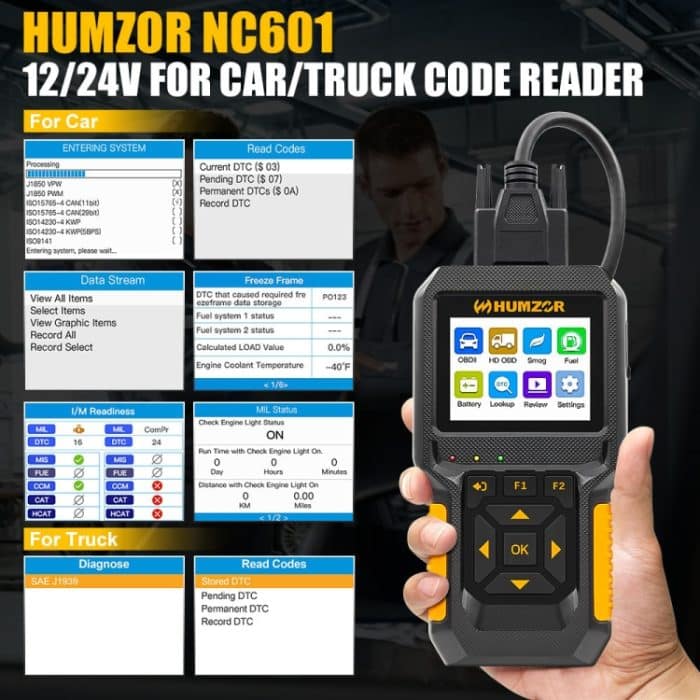 HUMZOR NC601 12-24V Auto- und LKW-OBD2-Scan-Tool-Diagnosetool – Bild 8