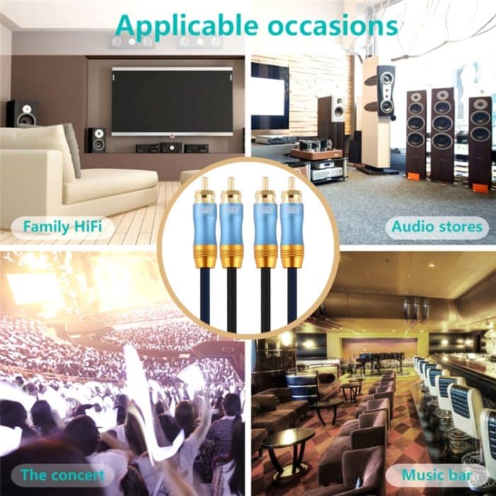 EMK 2 x Cinch-Stecker auf 2 x Cinch-Stecker, vergoldeter Stecker, Nylongeflecht, Koaxial-Audiokabel für TV/Verstärker/Heimkino/DVD, 1m, 1.5m, 2m, 3m, 5m – Bild 9