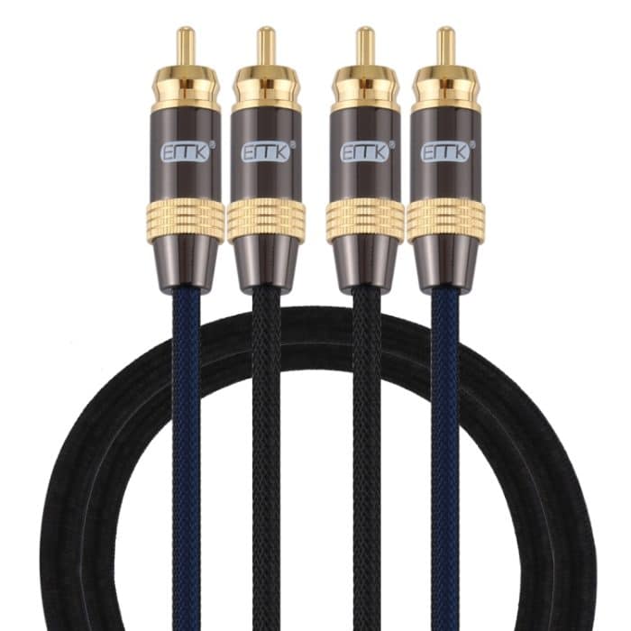 EMK 2 x Cinch-Stecker auf 2 x Cinch-Stecker, vergoldeter Stecker, Nylongeflecht, Koaxial-Audiokabel für TV/Verstärker/Heimkino/DVD, 1m, 1.5m, 2m, 3m, 5m – Bild 1