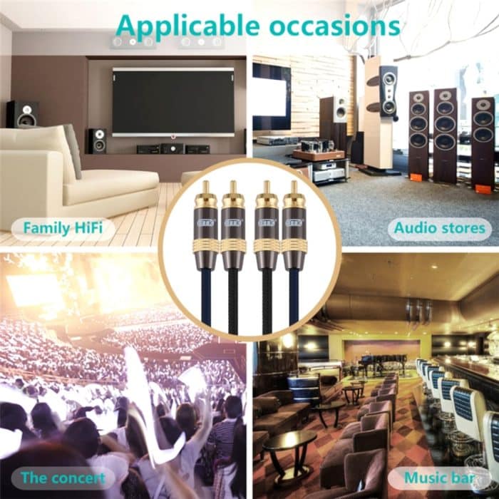 EMK 2 x Cinch-Stecker auf 2 x Cinch-Stecker, vergoldeter Stecker, Nylongeflecht, Koaxial-Audiokabel für TV/Verstärker/Heimkino/DVD, 1m, 1.5m, 2m, 3m, 5m – Bild 9