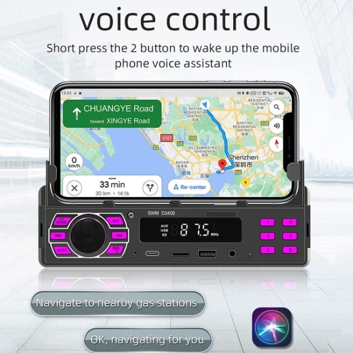 SWM D3400 Auto-Bluetooth-MP3-Player unterstützt Smart Voice Assistant / FM – Bild 7