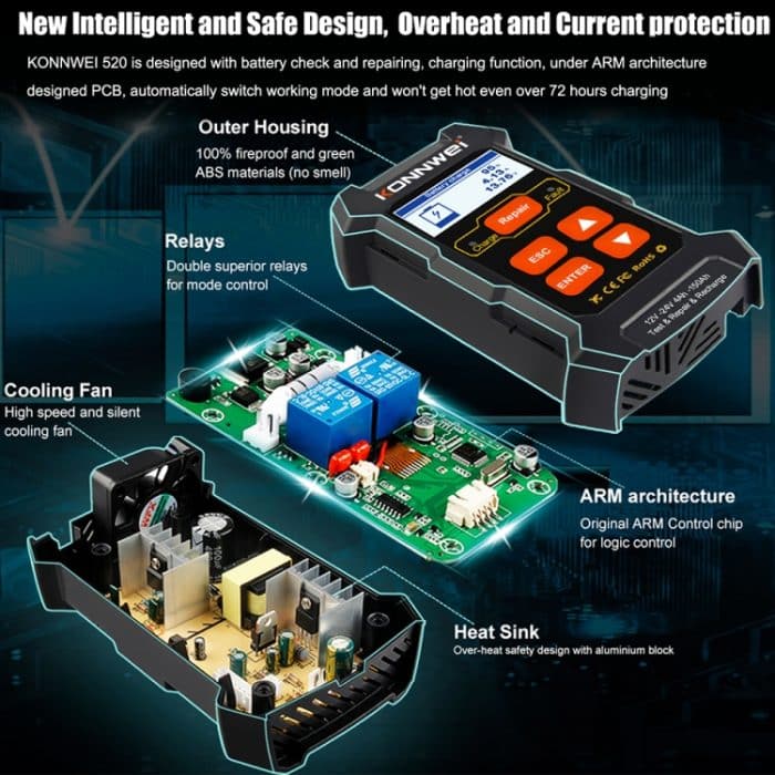 KONNWEI KW520 12V / 24V 3-in-1-Autobatterietester mit Erkennungs-, Reparatur- und Ladefunktion, KW520 – Bild 7