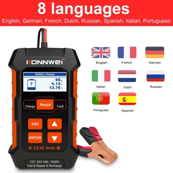 KONNWEI KW520 12V / 24V 3-in-1-Autobatterietester mit Erkennungs-, Reparatur- und Ladefunktion, KW520 – Bild 8