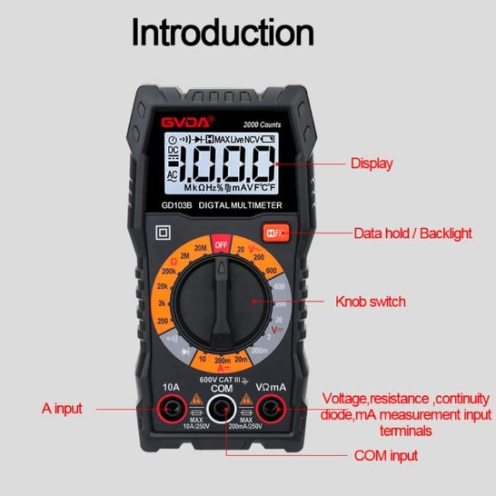 GVDA GD103B Multifunktionales Digitalmultimeter DMM Voltmeter – Bild 3