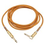 TC048GFY Vergoldetes 6,35-mm-Audiokabel mit geradem Stecker und Winkelstück für E-Gitarren-Schlagzeug, Länge: 3 m
