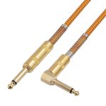 TC048GFY Vergoldetes 6,35-mm-Audiokabel mit geradem Stecker und Winkelstück für E-Gitarren-Schlagzeug, Länge: 3 m – Bild 2