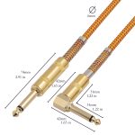 TC048GFY Vergoldetes 6,35-mm-Audiokabel mit geradem Stecker und Winkelstück für E-Gitarren-Schlagzeug, Länge: 3 m – Bild 4