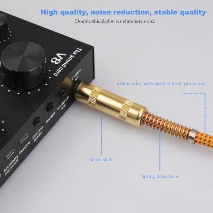 TC048GFY Vergoldetes 6,35-mm-Audiokabel mit geradem Stecker und Winkelstück für E-Gitarren-Schlagzeug, Länge: 3 m – Bild 6