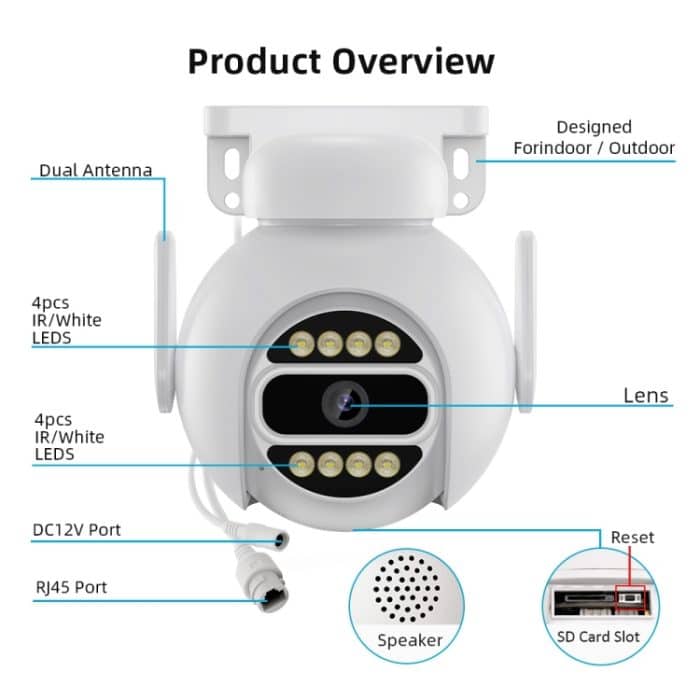 A8-C2 2MP Smart WiFi-Überwachungs-IP-Kamera, Dual-Light-Vollfarb-Nachtsicht / / Zwei-Wege-Audio / TF-Karte, US Plug, EU Plug, AU Plug, UK Plug – Bild 11