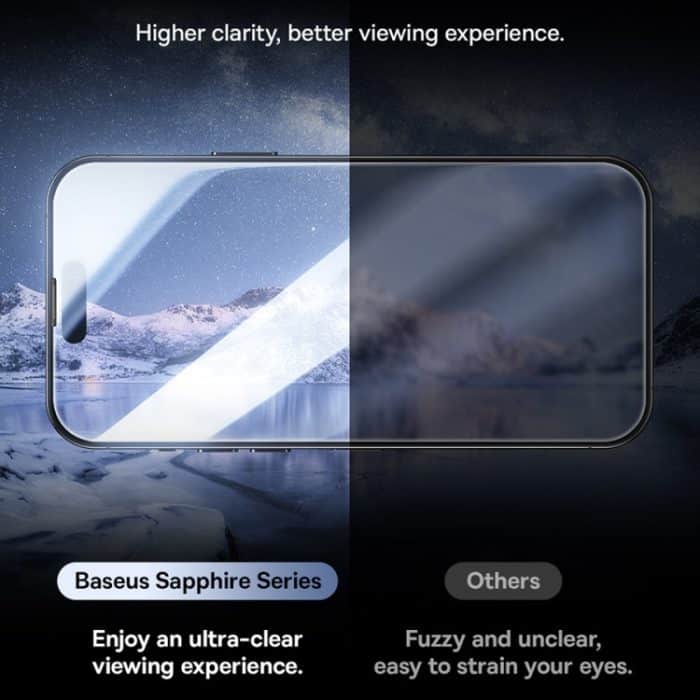 Staubdichte, blickdichte Hartglasfolie der Baseus Sapphire-Serie, For iPhone 15 Pro Max, For iPhone 15 Pro, For iPhone 15 Plus, For iPhone 15 – Bild 5