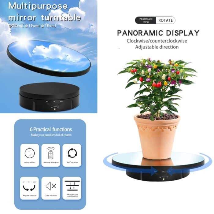 22 cm Spiegel Elektrischer Drehständer Live-Video-Aufnahme-Requisiten Plattenspieler, Regular Version, With Remote Control – Bild 2