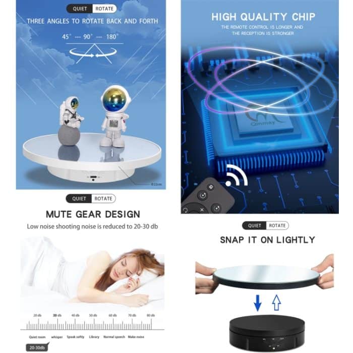 22 cm Spiegel Elektrischer Drehständer Live-Video-Aufnahme-Requisiten Plattenspieler, Regular Version, With Remote Control – Bild 3