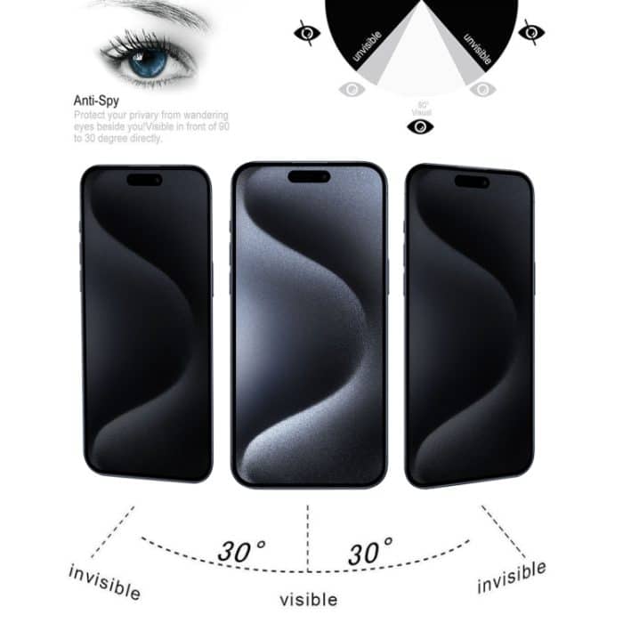 Vollständige Anti-Spionage-Siebdruckfolie aus gehärtetem Glas, For iPhone 15 Pro Max / 15 Plus, For iPhone 15 Pro / 15 – Bild 5
