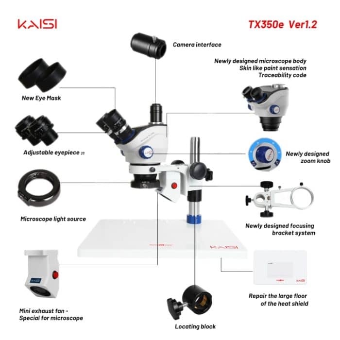 Kaisi TX-350E Ver1.2 7X-50X Mikroskop Zoom Stereomikroskop mit großer Basis – Bild 7