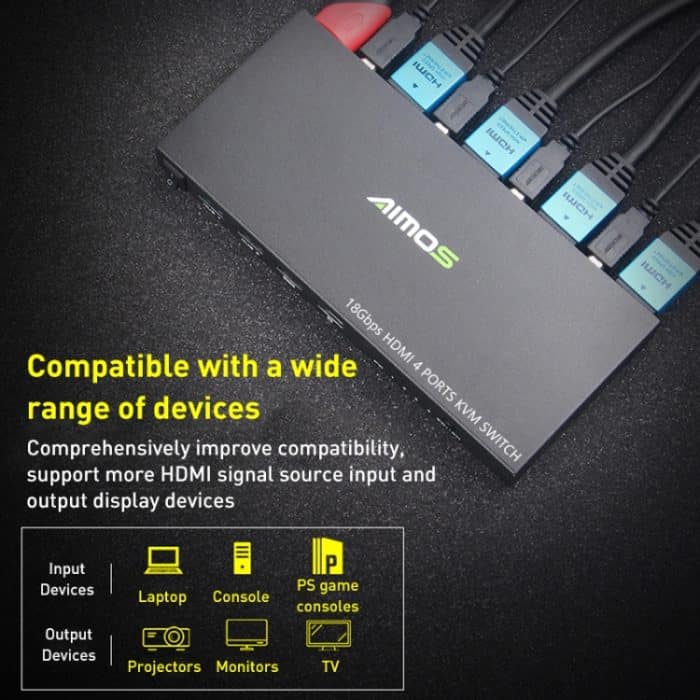 AIMOS AM-KVM401 4K 60Hz HDMI 4 In 1 Out KVM-Switch – Bild 9