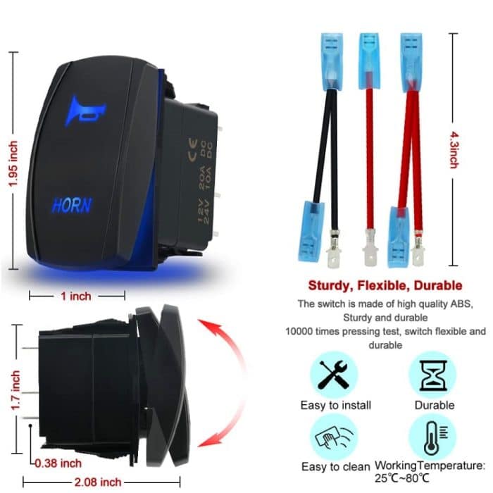 12 20A / 24V 10A Autohupen-Wippschalter mit Jumper-Set – Bild 2