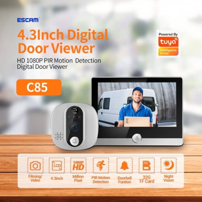 ESCAM C85 1080P 4,3 Zoll Smart WIFI Digitaler Türspion unterstützt Weitwinkel-PIR & Nachtsicht & Dingdong-Foto, C85 – Bild 2