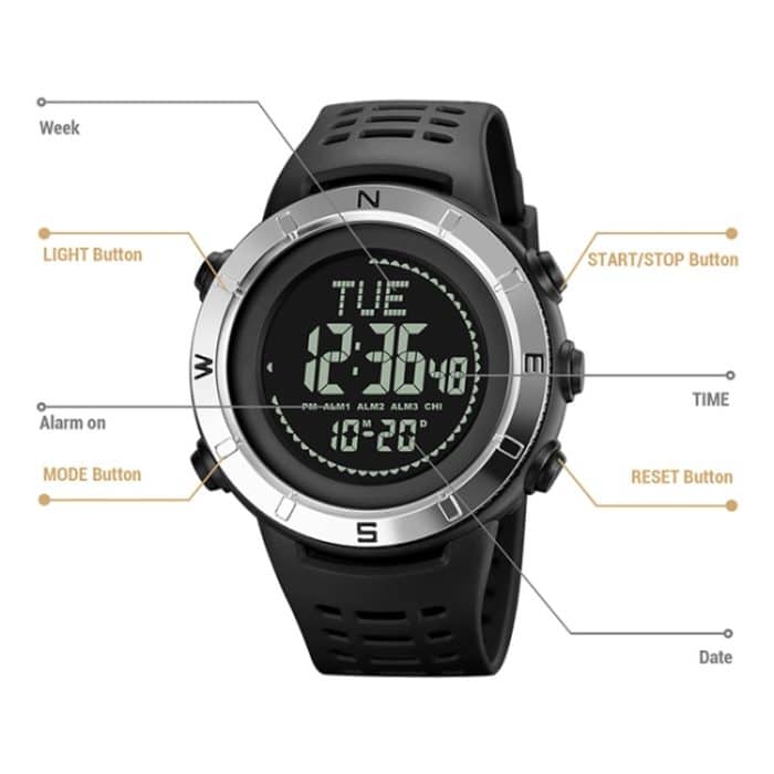 Shimei 2096 Multifunktionale Herren-Armbanduhr, 50 m wasserdicht, Kompass, nachtleuchtende digitale Armbanduhr – Bild 3