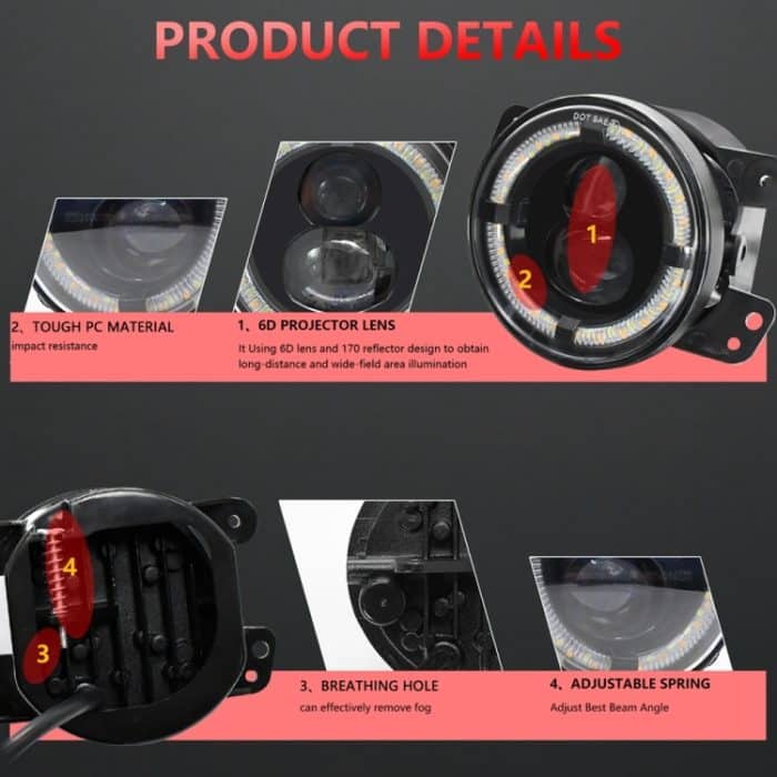 Y4 4 Zoll 1 Paar Lichtleiter Doppellinsen-Nebelscheinwerfer, For Jeep Wrangler JK 2 Door 2007-2015 – Bild 3