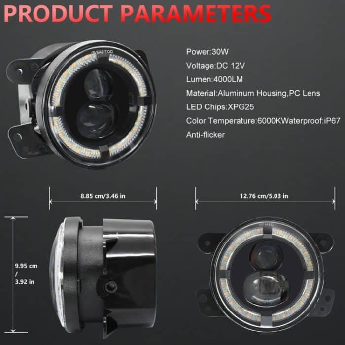 Y4 4 Zoll 1 Paar Lichtleiter Doppellinsen-Nebelscheinwerfer, For Jeep Wrangler JK 2 Door 2007-2015 – Bild 7