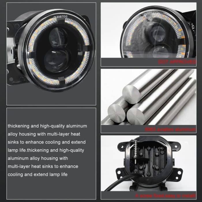 Y4 4 Zoll 1 Paar Lichtleiter Doppellinsen-Nebelscheinwerfer, For Jeep Wrangler JK 2 Door 2007-2015 – Bild 8