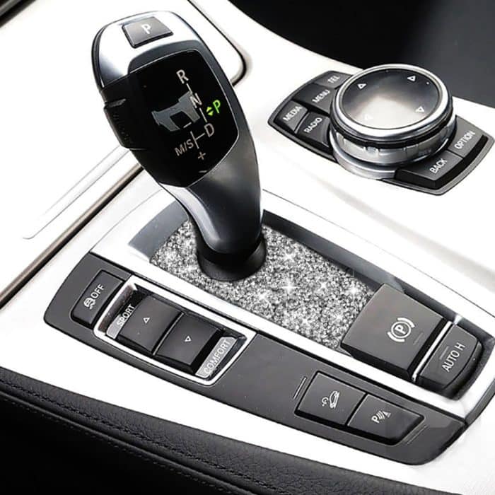 Für BMW 5er GT X3 X4 2009–2016, Auto-Schalthebelgriff unten, Diamant-dekorativer Aufkleber, Linkslenker – Bild 5