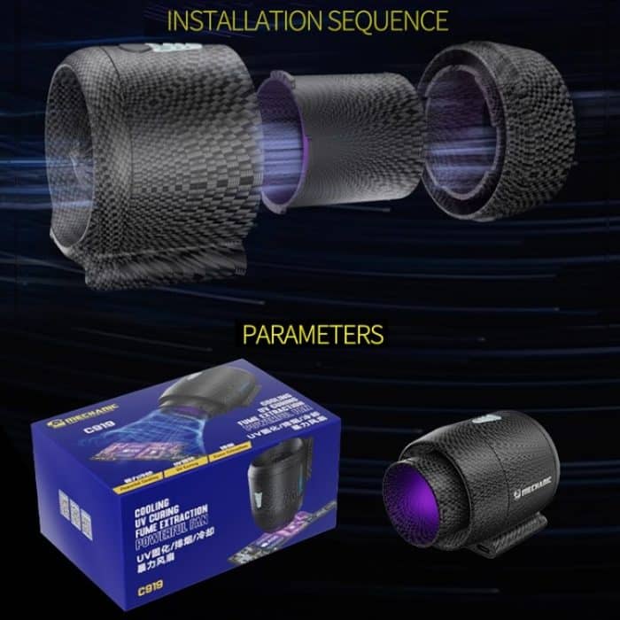 Mechanic C919 3-in-1-Schnellkühlventilator + Rauchabzug + UV-Lampe für die Reparatur von Motherboards – Bild 7