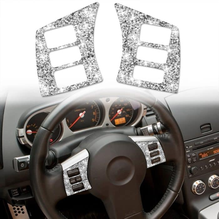 Für Nissan 350Z 2006–2009, Auto-Lenkrad-Knopfrahmen, Diamant-Aufkleber, linker und rechter Antrieb, universell – Bild 1