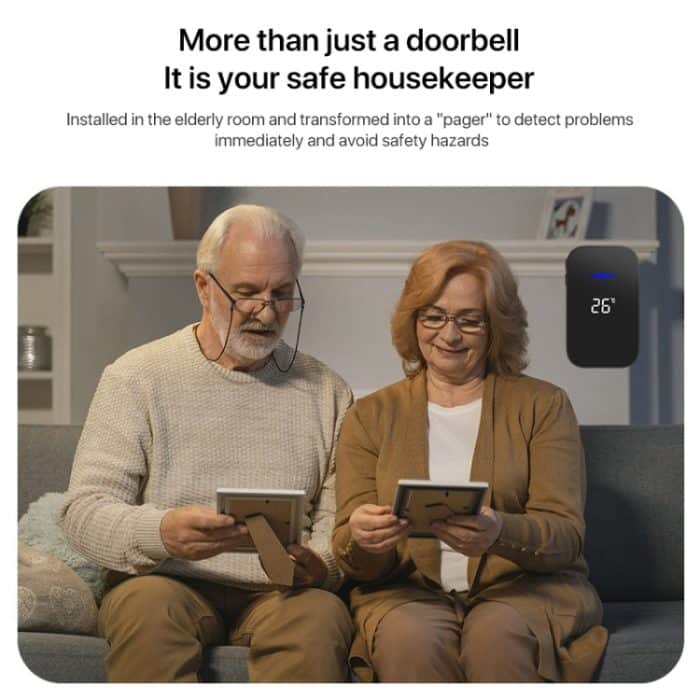 C302B One to Two Home Drahtlose Türklingel Temperatur Digitalanzeige Fernbedienung Älterer Pager, US Plug, EU Plug, UK Plug – Bild 5