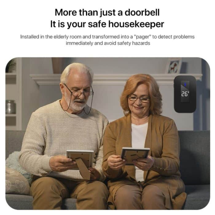 C303B One-to-One Home Drahtlose Türklingel Temperatur Digitalanzeige Fernbedienung Älterer Pager, US Plug, EU Plug – Bild 5