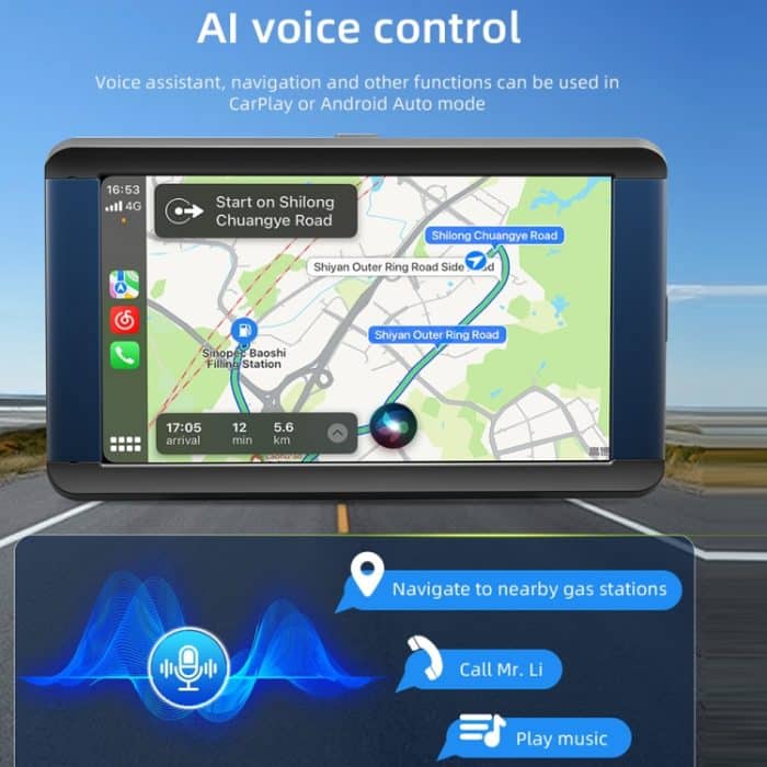 B300R 7 Zoll tragbarer Auto-MP5-Player, integrierter Fahrrekorder, unterstützt CarPlay / Android Auto, B300R – Bild 6