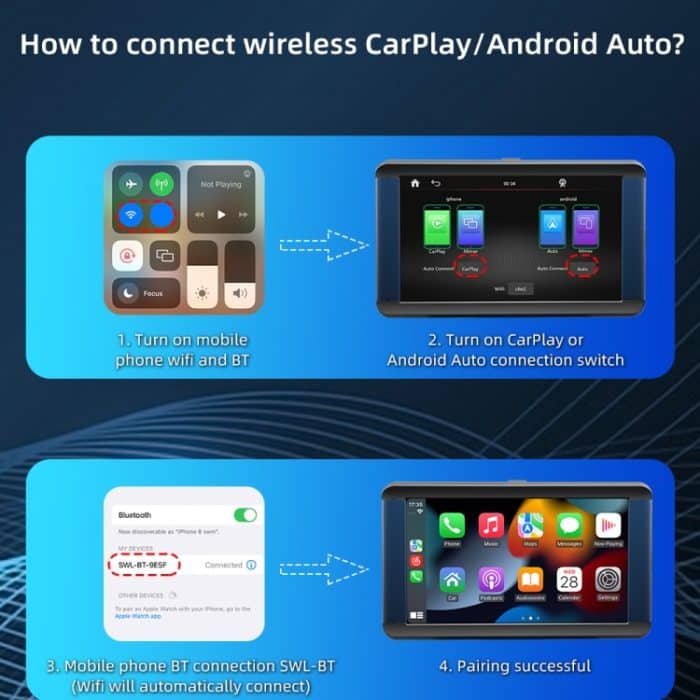 B300R 7 Zoll tragbarer Auto-MP5-Player, integrierter Fahrrekorder, unterstützt CarPlay / Android Auto, B300R – Bild 9